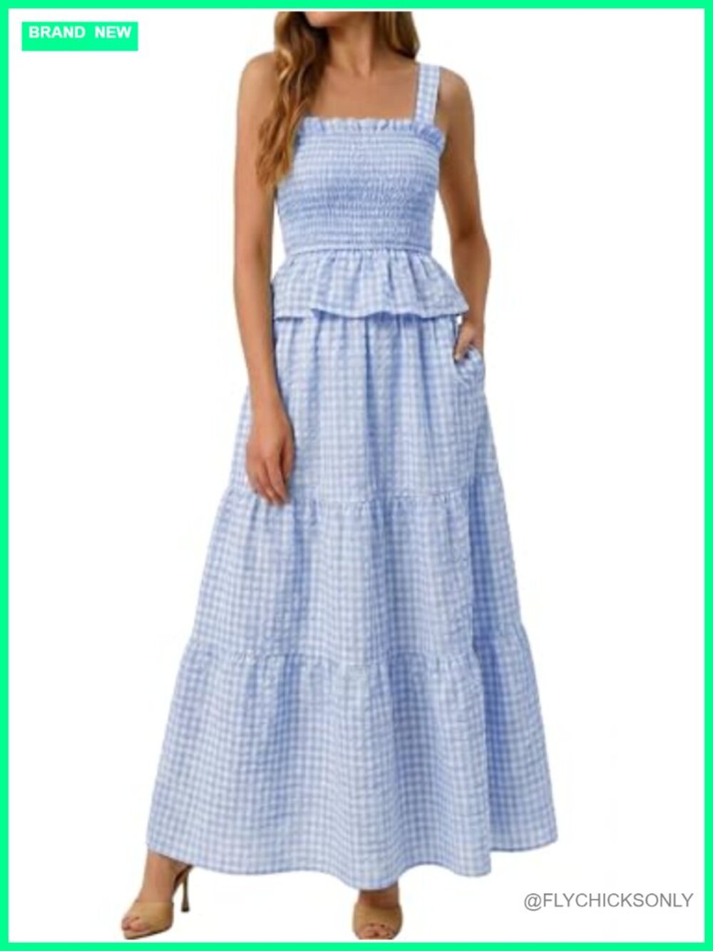 2 Piece Skirt Set Gingham Tank Top Maxi Skirt with Pockets Summer Vacation